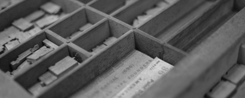 Movable Type in boxes (historic printing image)